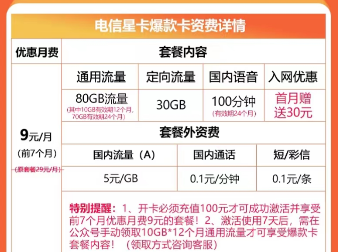 電信星卡升級版優(yōu)惠套餐|電信星卡爆款卡、星卡大?？▅添加流量+語言|首月免費