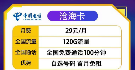 29元滄?？?20G流量+100分20年長期套餐|29元豐登卡100G+首月免費
