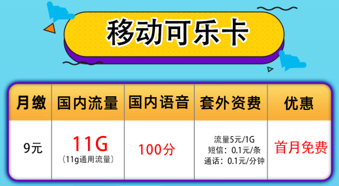 無限歡樂移動卡|移動可樂卡+移動19.9元30G卡|短期旅行必備好卡！
